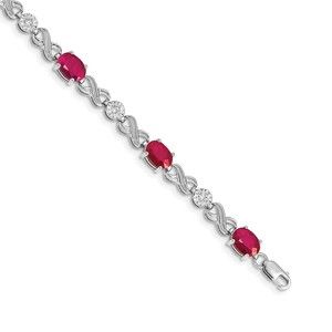 14k White Gold Diamond & Ruby (July Birthstone) Infinity Bracelet, 7.25" Length